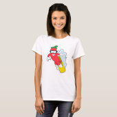 Pepper beim Snowboarden mit Snowboard T-Shirt (Vorne ganz)