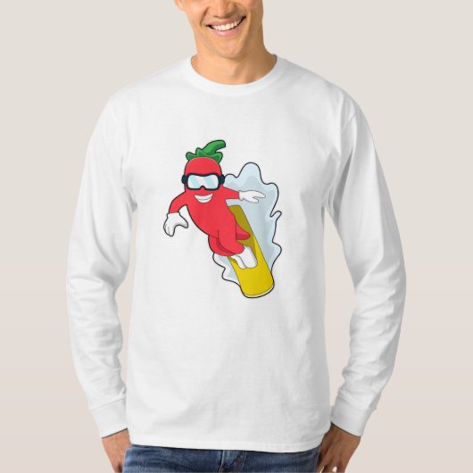 Pepper beim Snowboarden mit Snowboard T-Shirt (Vorderseite)