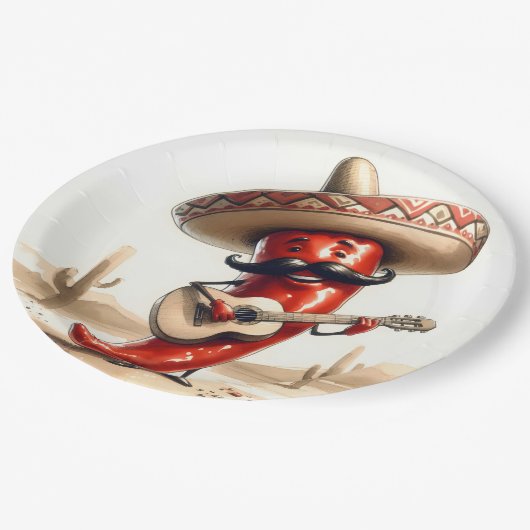 Pepper Guitar Player (Mexikanischer Roter Chili) Pappteller (Schrägansicht)