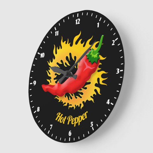 Pepper mit Flamme Große Wanduhr (Winkel)