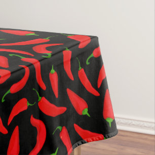 Pepper-Muster des rauen Roten Chilis auf Schwarz Tischdecke