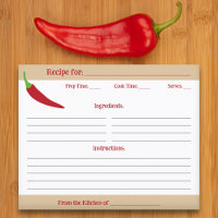 Pepper-Rezept-Karte des roten Chilis