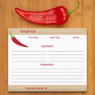 Pepper-Rezept-Karte des roten Chilis