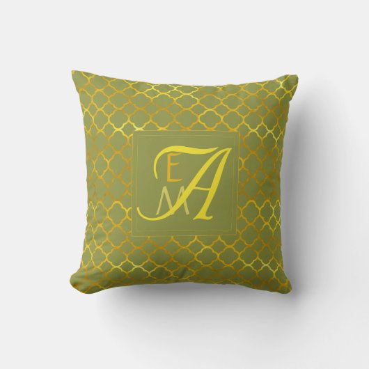 Pepper Stem Quatrefolie MONOGRAM Green Gold Hochze Kissen (Vorderseite)
