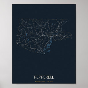 Pepperell Massachusetts Straßenkarte Poster (Nacht