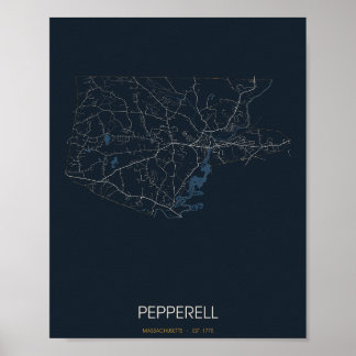 Pepperell Massachusetts Straßenkarte Poster (Nacht