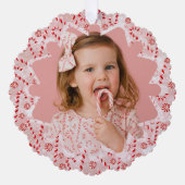 Peppermint Candy Cane Custom Christmas Foto Ornament Karte (Vorderseite)