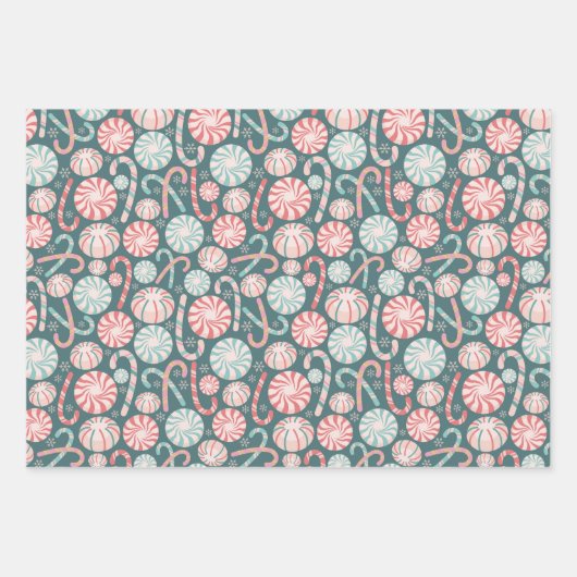 Peppermint Candy Cane Modern Wrapping Paper Geschenkpapier Set (Vorderseite)