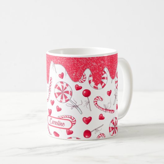 Peppermint Candy Cane Pattern Weihnachten Kaffeetasse (VorderseiteRechts)