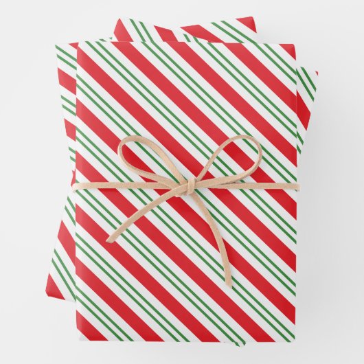 Peppermint Candy Cane Streifen Muster (rot/grün) Geschenkpapier Set (Beispiel)