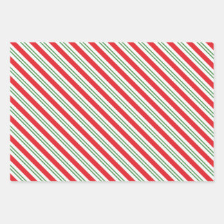 Peppermint Candy Cane Streifen Muster (rot/grün) Geschenkpapier Set