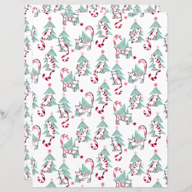 Peppermint Candy Cats Scrapbook Paper (Vorne/Hinten)