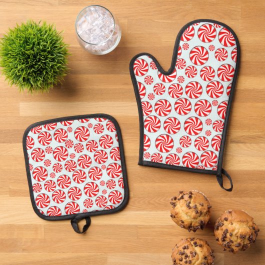 Peppermint Candy Christmas Ofenhandschuh & Topflappen-Set (Oben Unten)