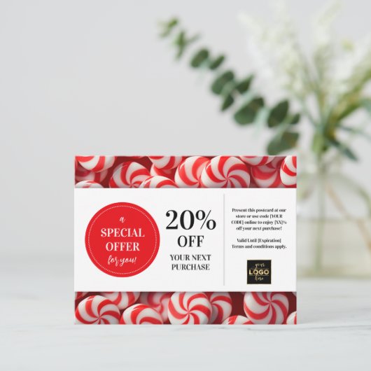 Peppermint Candy Custom Coupon Discount Postkarte (Stehend Vorderseite)