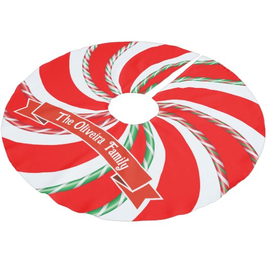 Peppermint Candy mit Ihrem Namen Polyester Weihnachtsbaumdecke (Schrägansicht)