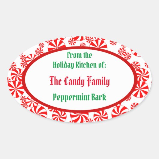 Peppermint Candy Pattern Editable Oval Sticker (Vorderseite)