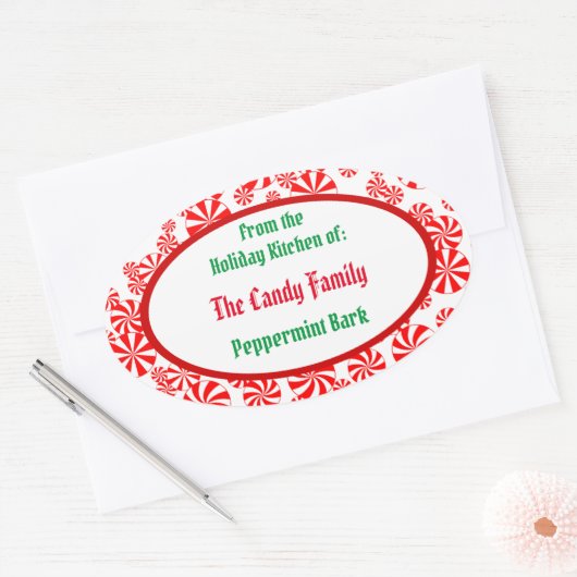Peppermint Candy Pattern Editable Oval Sticker (Umschlag)