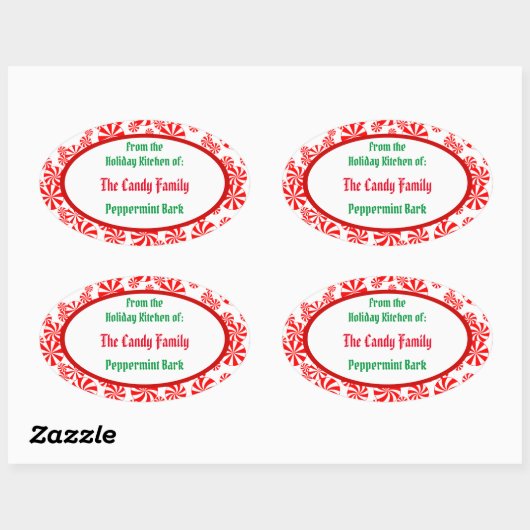Peppermint Candy Pattern Editable Oval Sticker (Blatt)