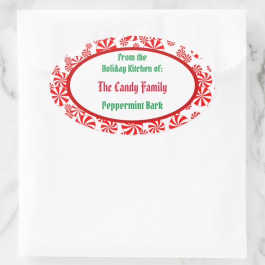 Peppermint Candy Pattern Editable Oval Sticker (Tasche)