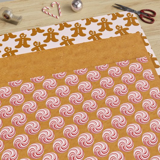 Peppermint Candy Pink Gingerbrot Mann Weihnachten Geschenkpapier Set