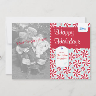 Peppermint Candy Red and Blue Holiday Foto Card Feiertagskarte