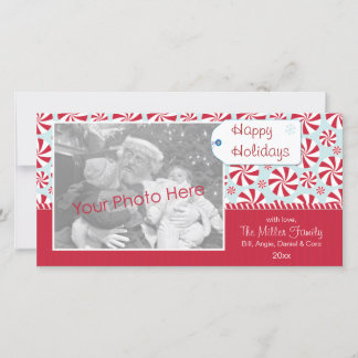 Peppermint Candy Red and Blue Holiday Personalized Feiertagskarte