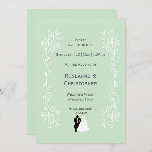 Peppermint farbige Braut- und Bauernzeitung Save The Date (Vorne/Hinten)