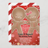 Peppermint Gingerbread Boy & Girl Birthday Party Einladung (Vorne/Hinten)