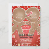 Peppermint Gingerbread Boy & Girl Birthday Party Einladung (Vorderseite)