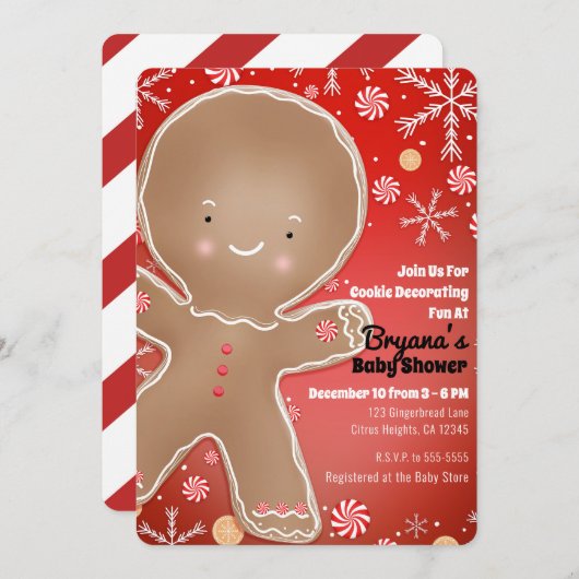 Peppermint Gingerbread Man Holiday Baby Dusche Einladung (Vorne/Hinten)