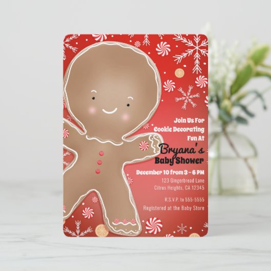 Peppermint Gingerbread Man Holiday Baby Dusche Einladung (Stehend Vorderseite)