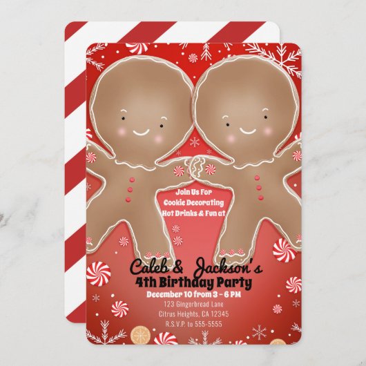Peppermint Gingerbread Twins Birthday Party Einladung (Vorne/Hinten)