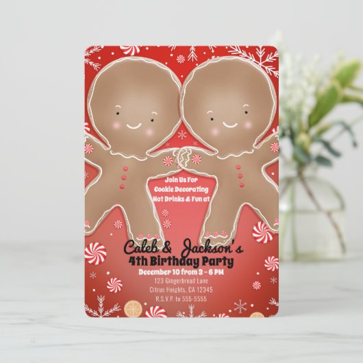 Peppermint Gingerbread Twins Birthday Party Einladung (Stehend Vorderseite)