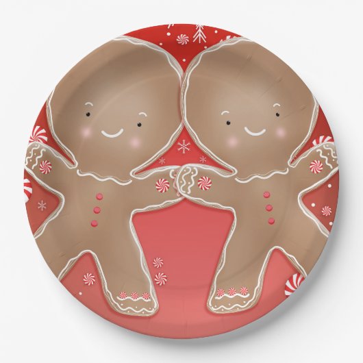 Peppermint Gingerbread Twins Birthday Party Pappteller (Vorderseite)