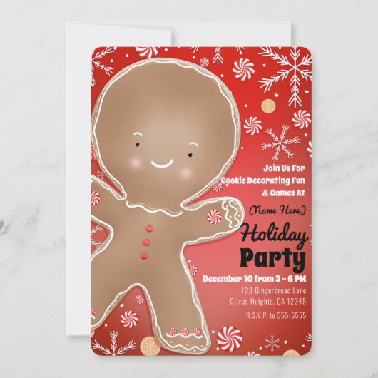 Peppermint Gingerbrot Man Winter Holiday Party Einladung (Vorderseite)