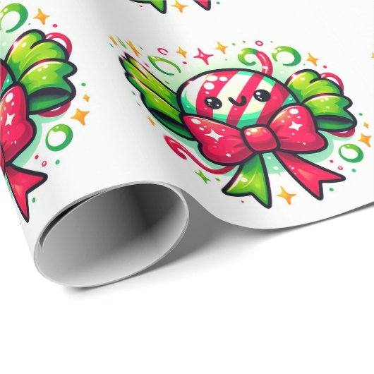 Peppermint Joy: Holiday Candy Character Geschenkpapier (Rolleneckpunkt)