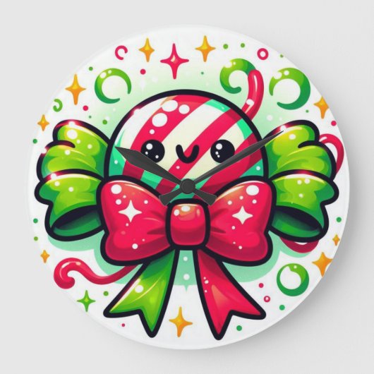Peppermint Joy: Holiday Candy Character Große Wanduhr (Vorderseite)