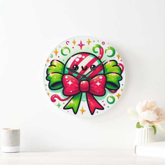 Peppermint Joy: Holiday Candy Character Große Wanduhr (Zuhause)