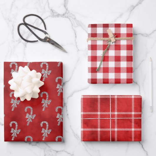 Peppermint Kariert Holiday Wrapping Paper Sheets Geschenkpapier Set (Vorderseite)