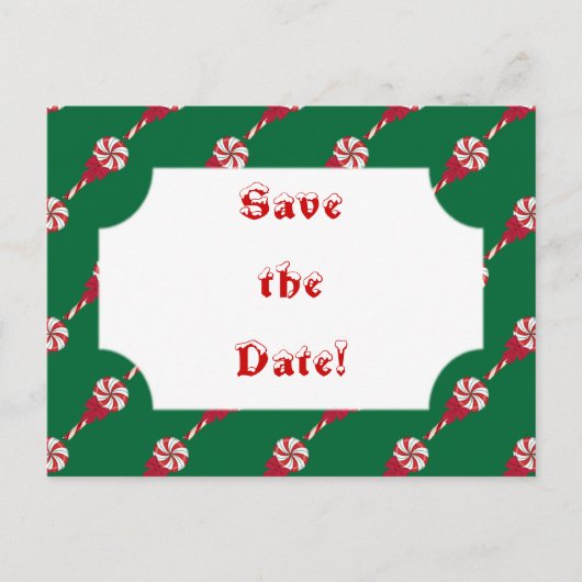 Peppermint Lollipops Save the Date Postkarte (Vorderseite)