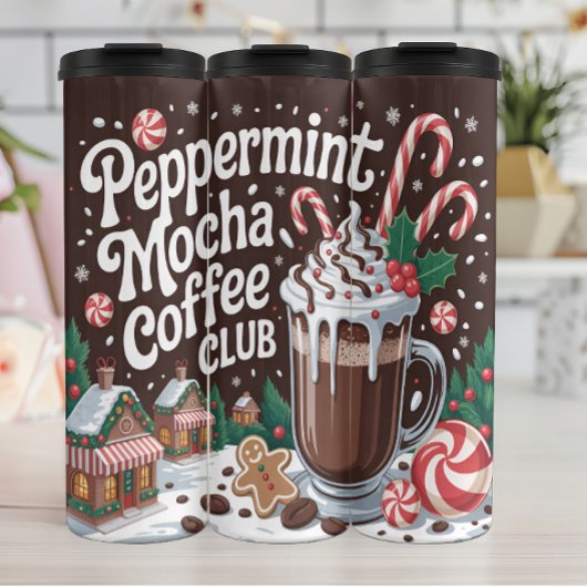Peppermint Mocha Coffee Club Illustration Thermosbecher