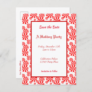 Peppermint Pattern Holiday Editable Save the Date Postkarte