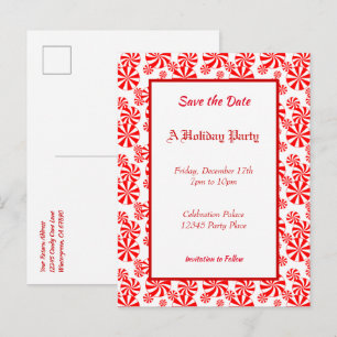 Peppermint Pattern Holiday Editable Save the Date Postkarte