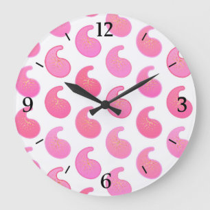 Peppermint pink paisley on white große wanduhr