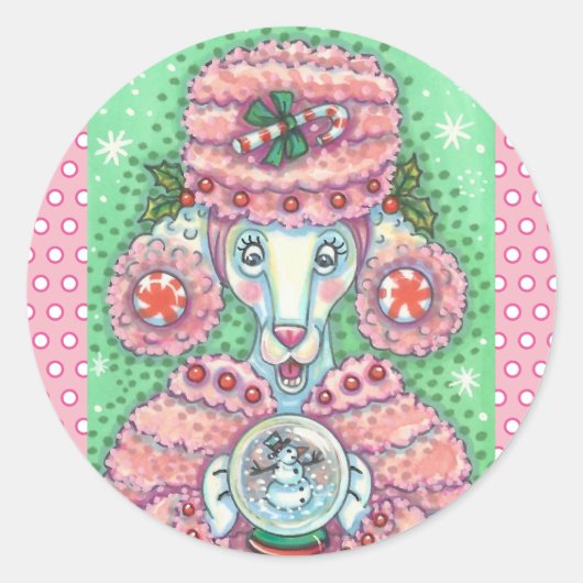 PEPPERMINT PINK POODLE, CHRISTMAS DOG STICKERS RUN (Vorderseite)