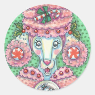 PEPPERMINT PINK POODLE, CHRISTMAS DOG STICKERS RUN
