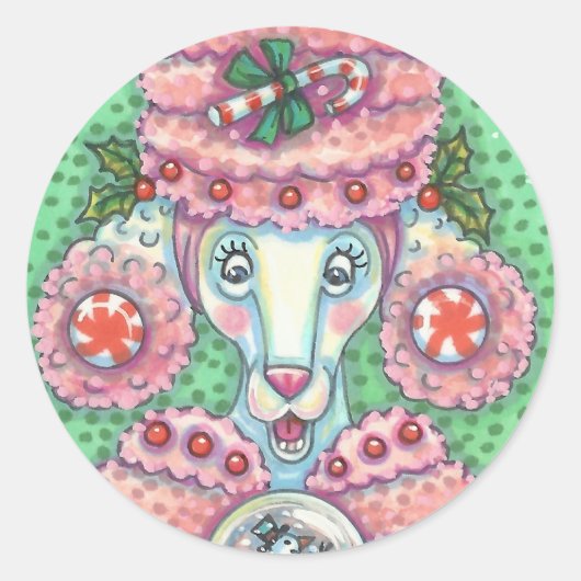 PEPPERMINT PINK POODLE, CHRISTMAS DOG STICKERS RUN (Vorderseite)