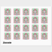 PEPPERMINT PINK POODLE, CHRISTMAS DOG STICKERS Squ (Blatt)
