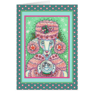 PEPPERMINT PINK POODLE CHRISTMAS GREETCARD V