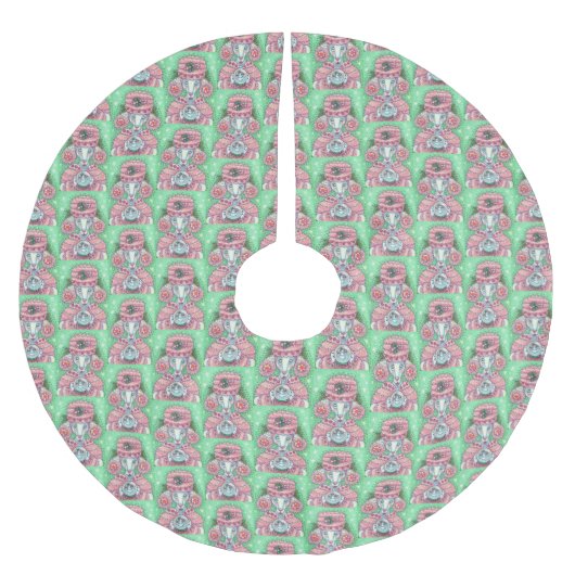 PEPPERMINT PINK POODLE CHRISTMAS TREE SKIRT Wieder Polyester Weihnachtsbaumdecke (Vorderseite)